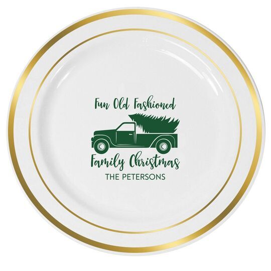 Fun Old Fashion Christmas Premium Banded Plastic Plates